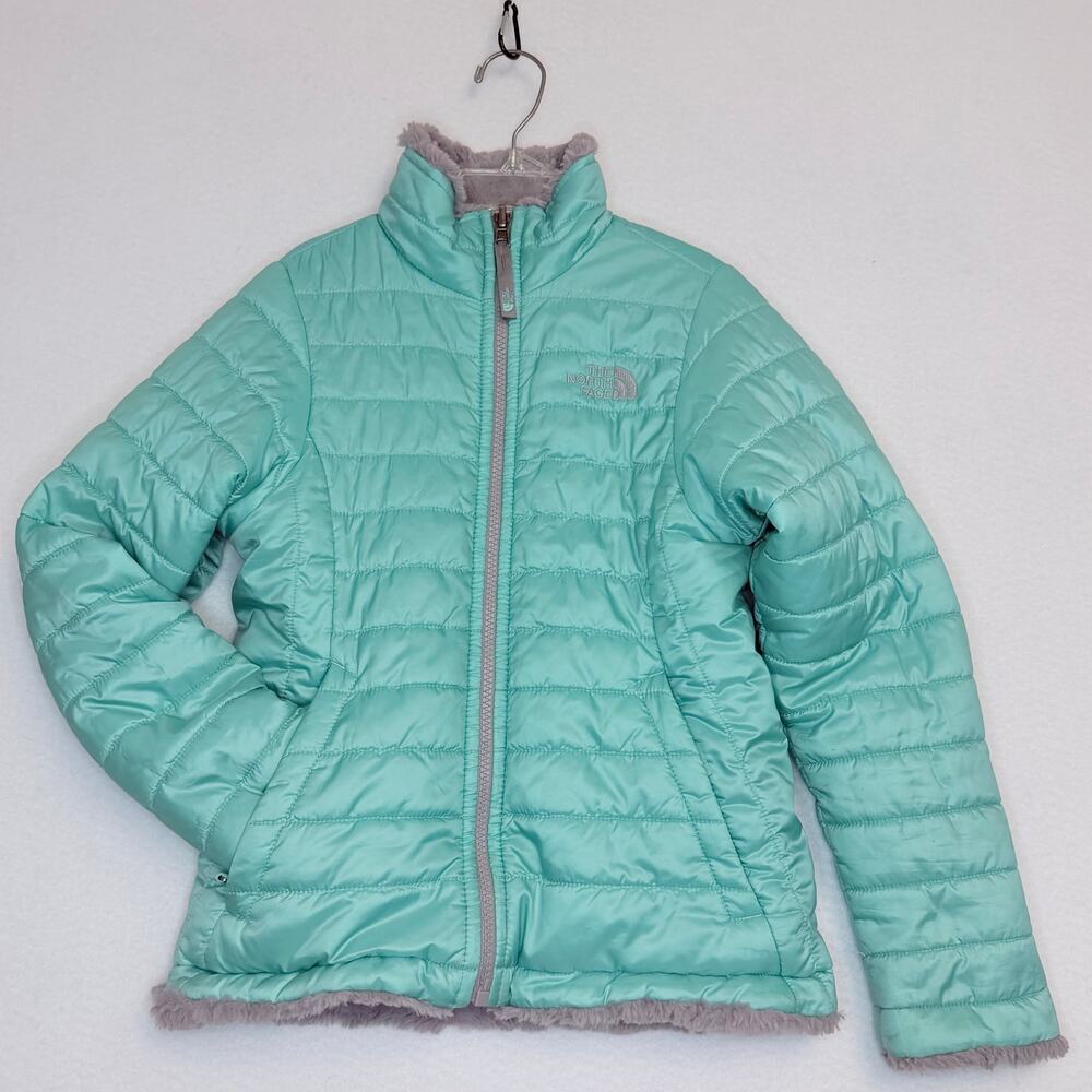The North Face Girls Size 7 8  Reversible Mossbud Swirl Jacket Mint Gray Fall